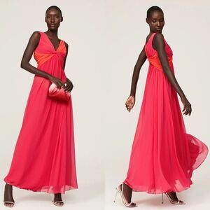 Badgley Mischka | Two Tone Twisted Front Gown Pink Orange